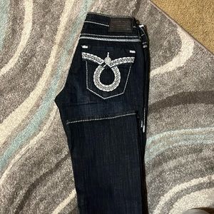 Big Star Women's Dark Blue Boot Cut Jeans with White Embroidered Back Pocket